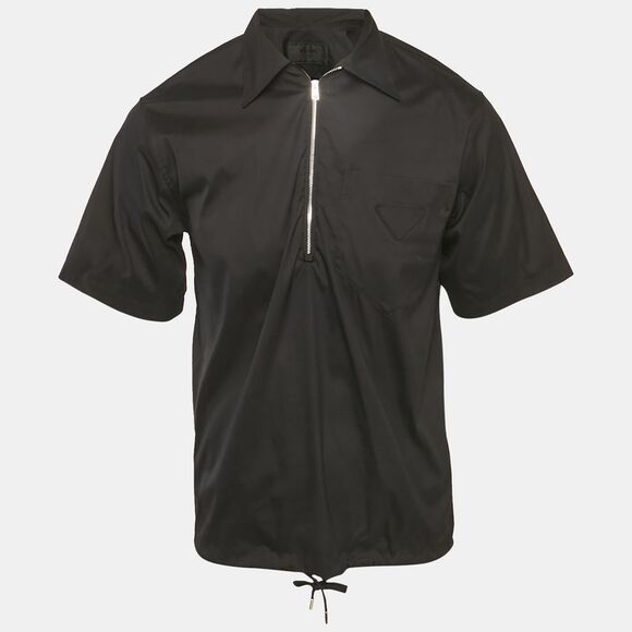 Prada Black Cotton Short Sleeve Zip Up Shirt Xs
